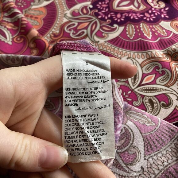 Chico's‎ Women's Pink Medallion Top Size 3 XL Bell Sleeves Regal Ornate Flowy - Picture 6 of 10